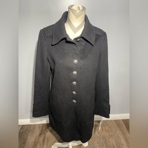 Tahari Black Pea Coat with Silver Buttons